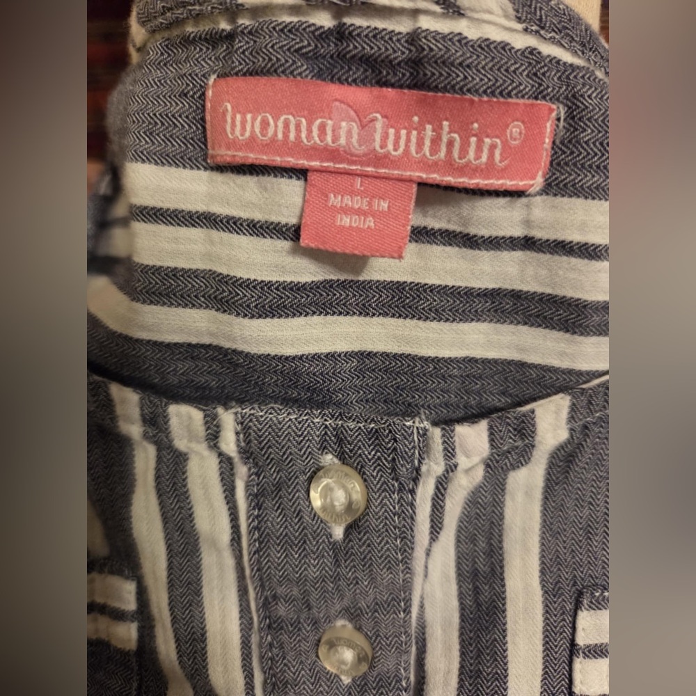 Woman Within Navy and White Striped Blouse - Picture 2 of 5